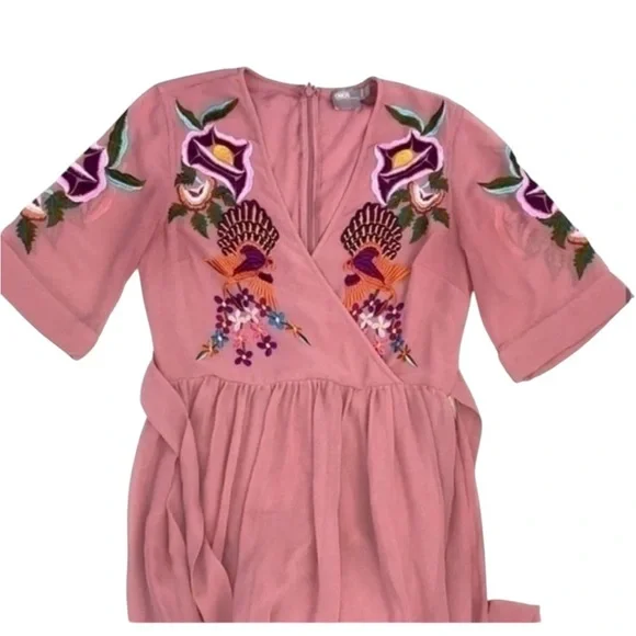 ASOS Wrap Dress With Embroidered Peacock & Flower Detail - Picture 3 of 13